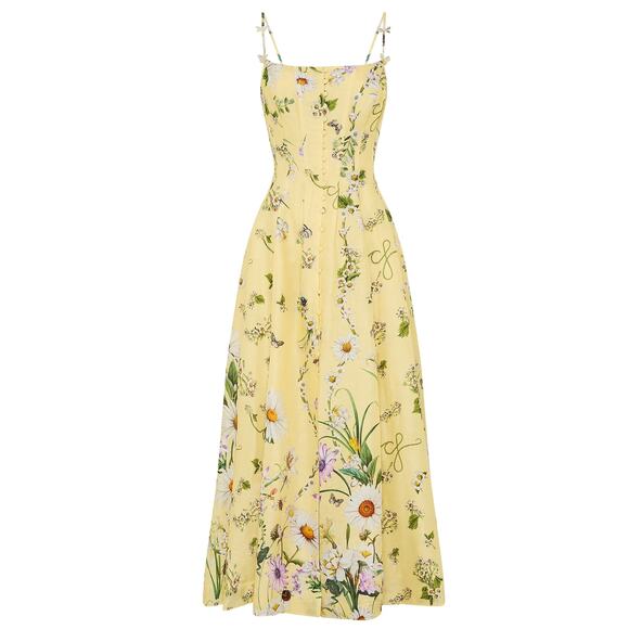 Camilla Daisy Chains Floral Linen-Silk Midi-Dress M - Picture 6 of 15